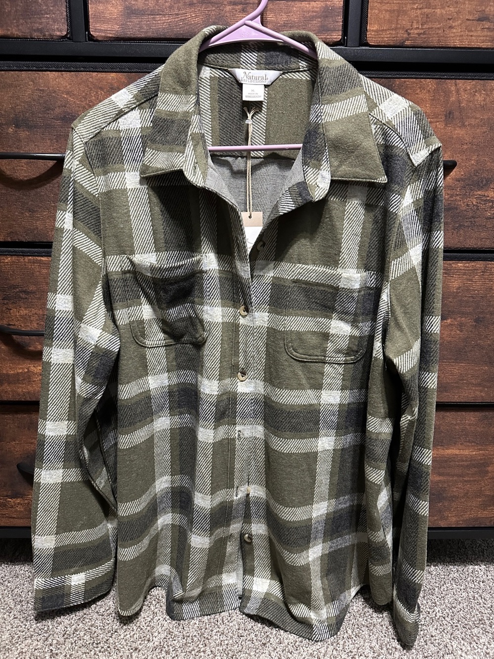 Natural Reflections Olive Plaid Shirt XL